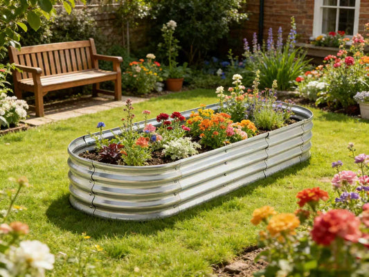 Raised Garden Bed in Galvanized Steel, 6 by 2 by 1 Feet, Oval - Image 2