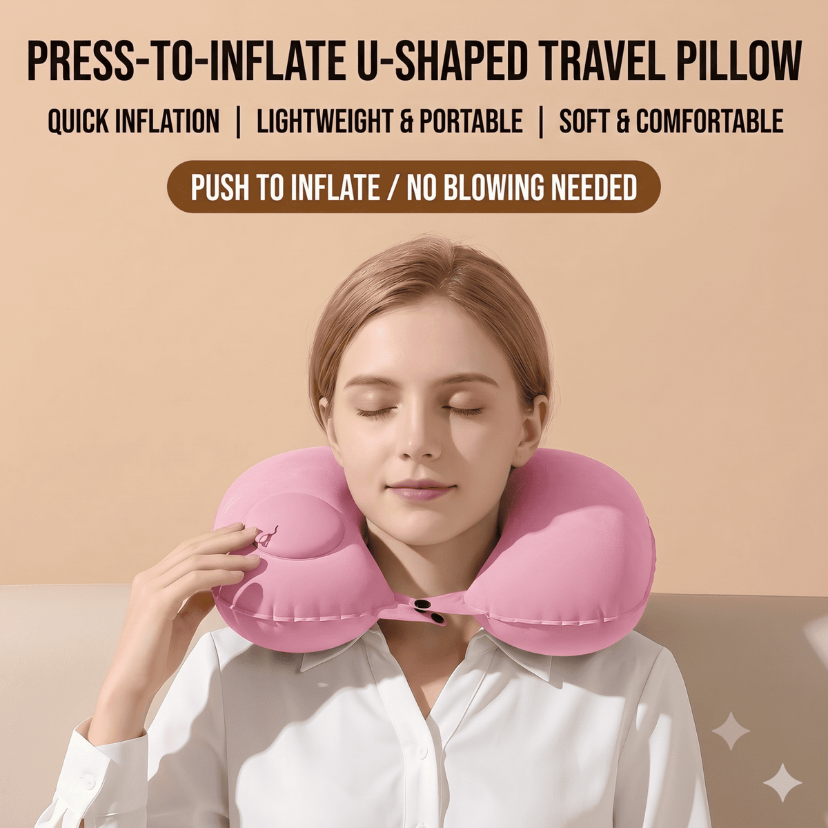 Self-Inflating U-Shaped Travel Neck Pillow with Built-In Hand Pump - Image 6