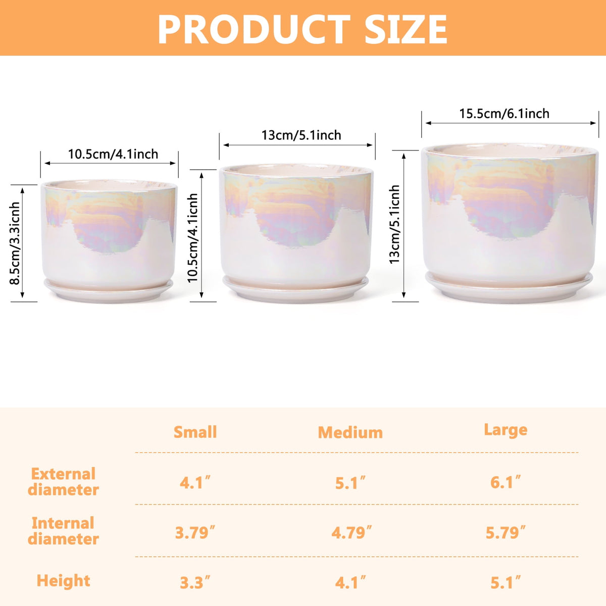 Glazed Ceramic Plant Pots with Drainage Holes, 4, 5 and 6 Inch Set of 3 - Image 2