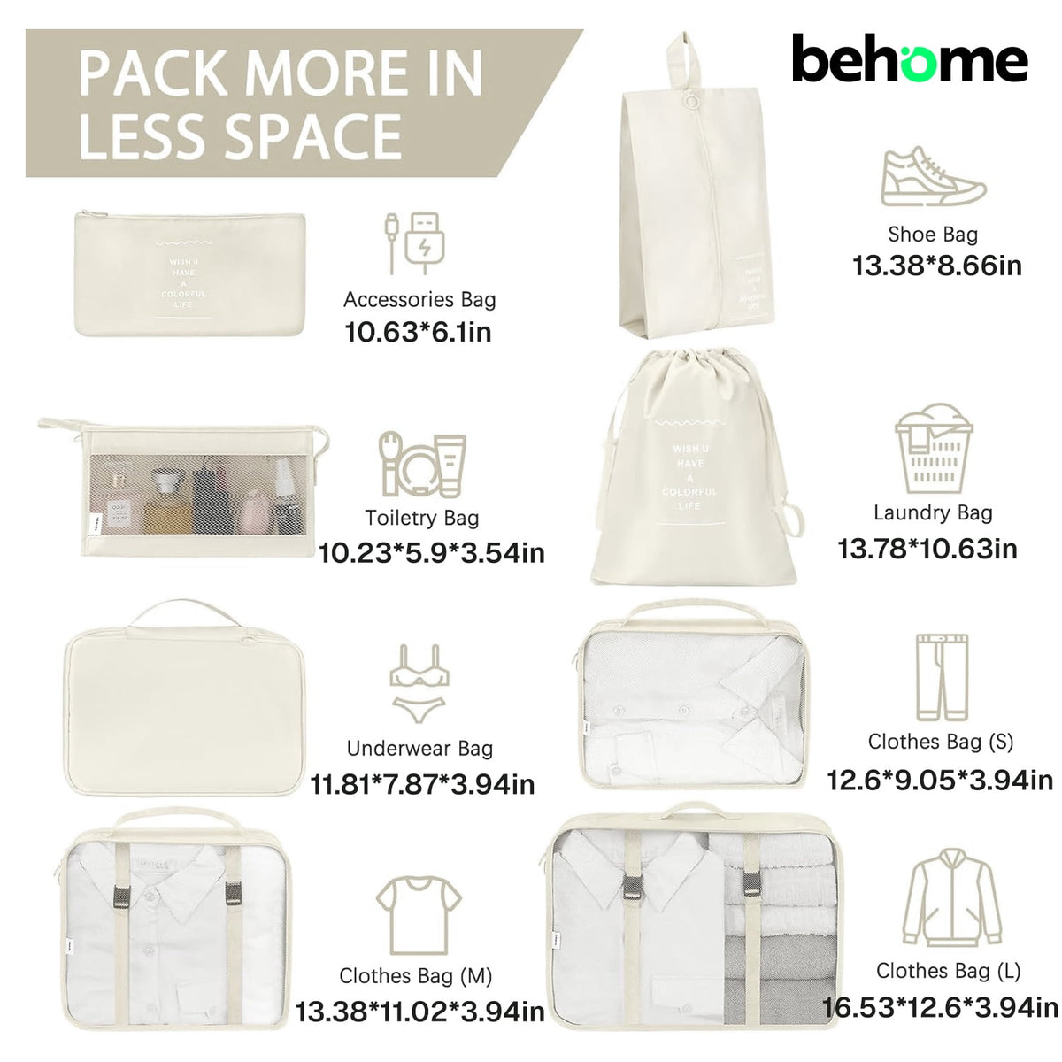 Eight-Piece Packing Cube Set with Shoe, Toiletry and Laundry Bags - Image 2