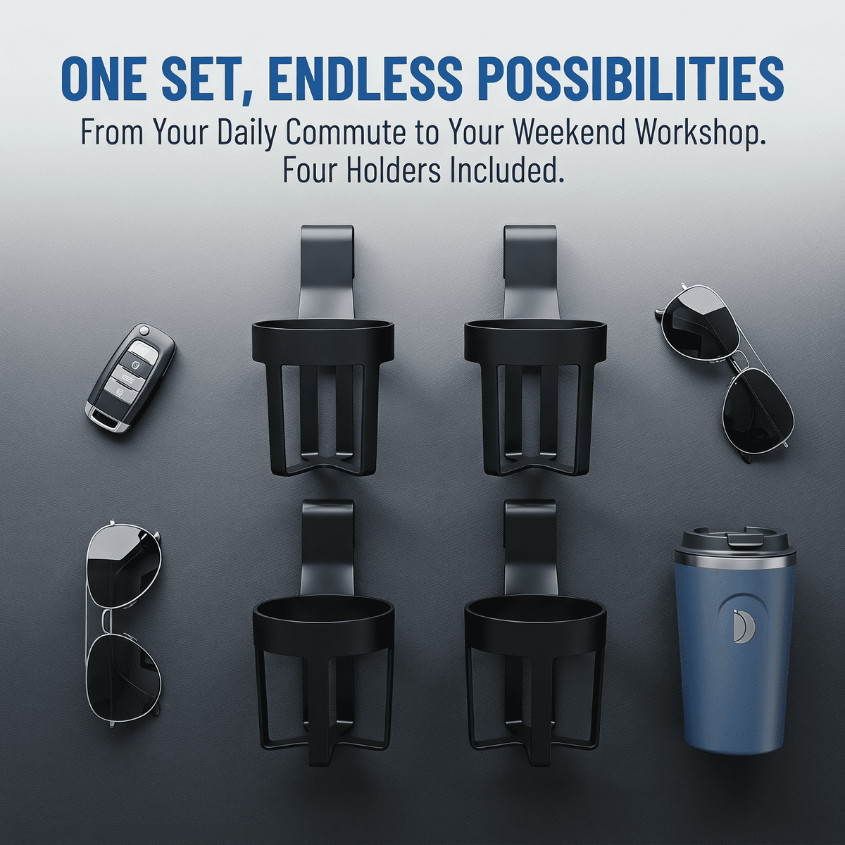 Clip-On Car Cup Holders with Container Hook, 5.5 Inches, 4 Pack - Image 4