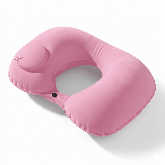 Self-Inflating U-Shaped Travel Neck Pillow with Built-In Hand Pump