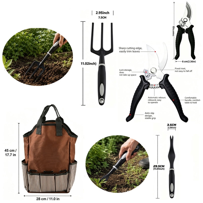 Eight-Piece Garden Tool Kit with Side-Pocket Carry Tote - Image 4