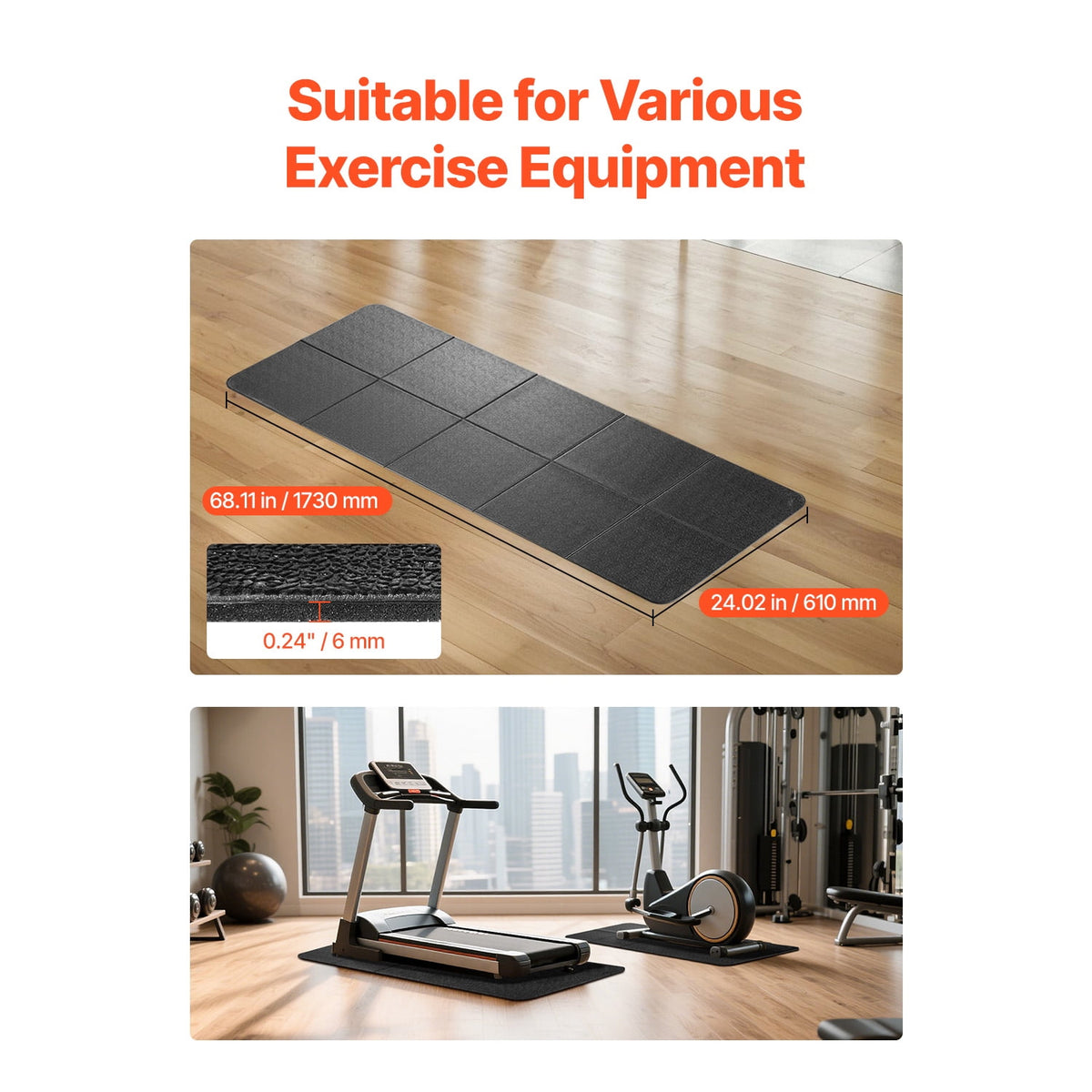 Foldable Treadmill and Equipment Mat in PVC, 24 by 68 Inches - Image 2