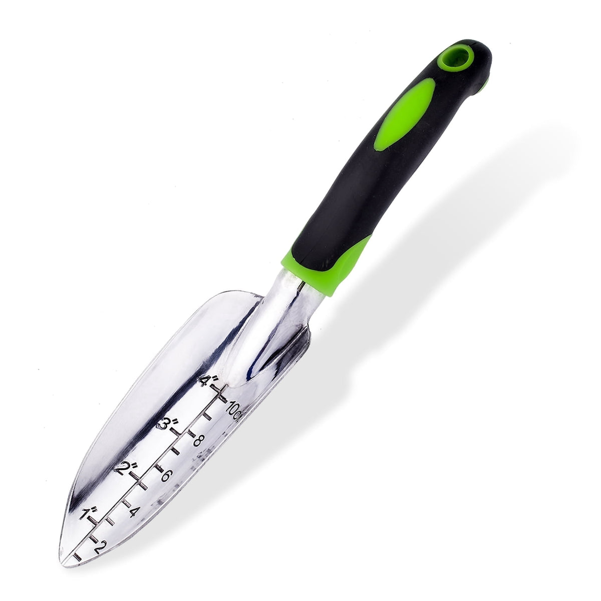Aluminium Garden Trowel with Depth Scale and Hanging Hole, Green