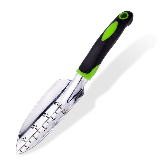Aluminium Garden Trowel with Depth Scale and Hanging Hole, Green