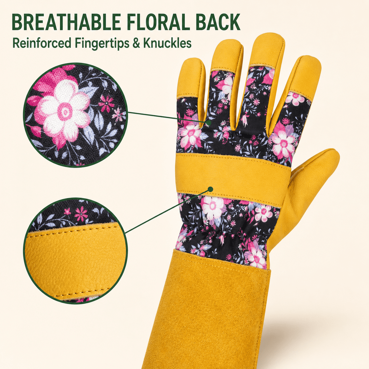 Long Leather Gardening Gloves with Gauntlet Cuff for Rose Pruning - Image 3