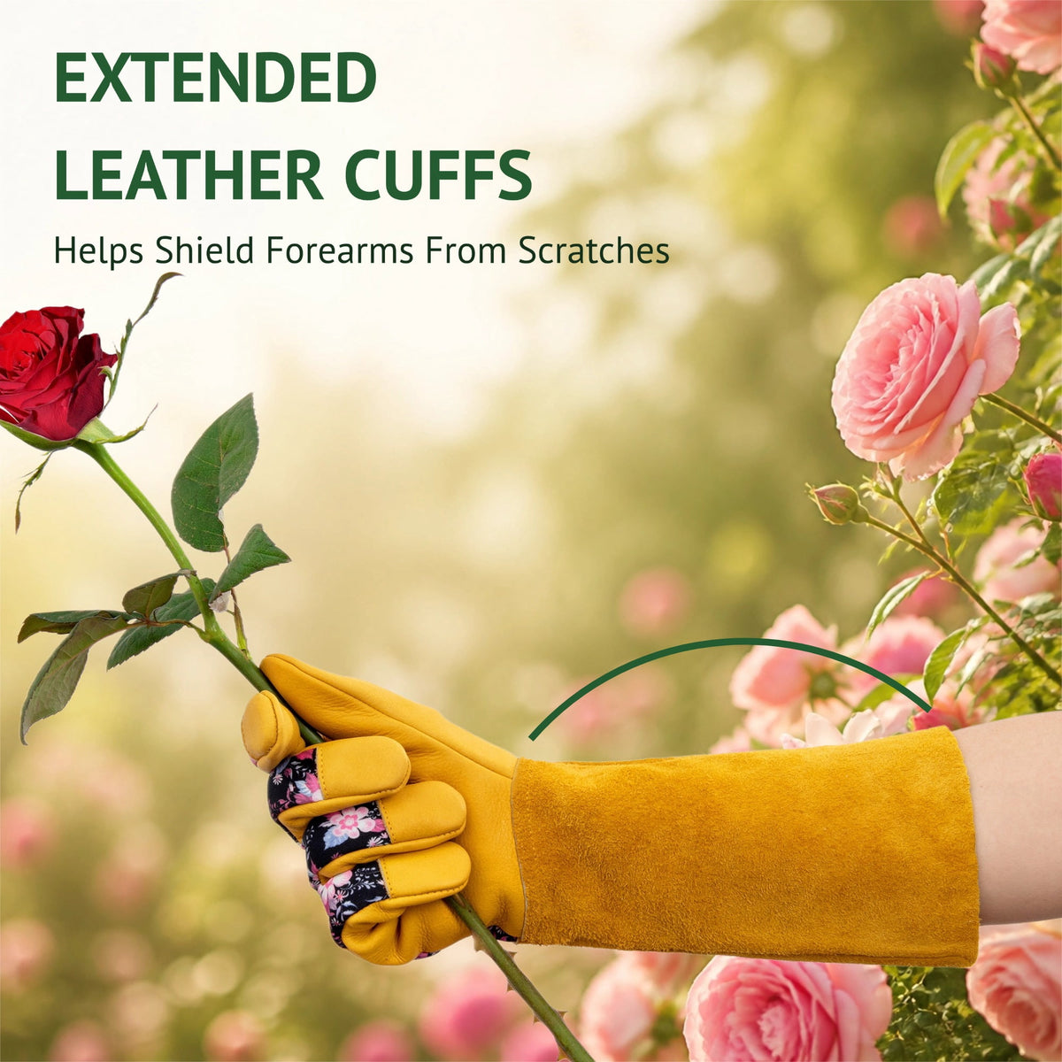 Long Leather Gardening Gloves with Gauntlet Cuff for Rose Pruning - Image 4