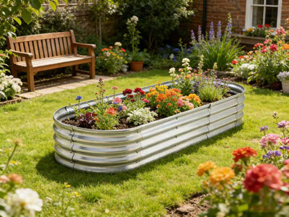 Raised Garden Bed in Galvanized Steel, 6 by 2 by 1 Feet, Oval - Image 2
