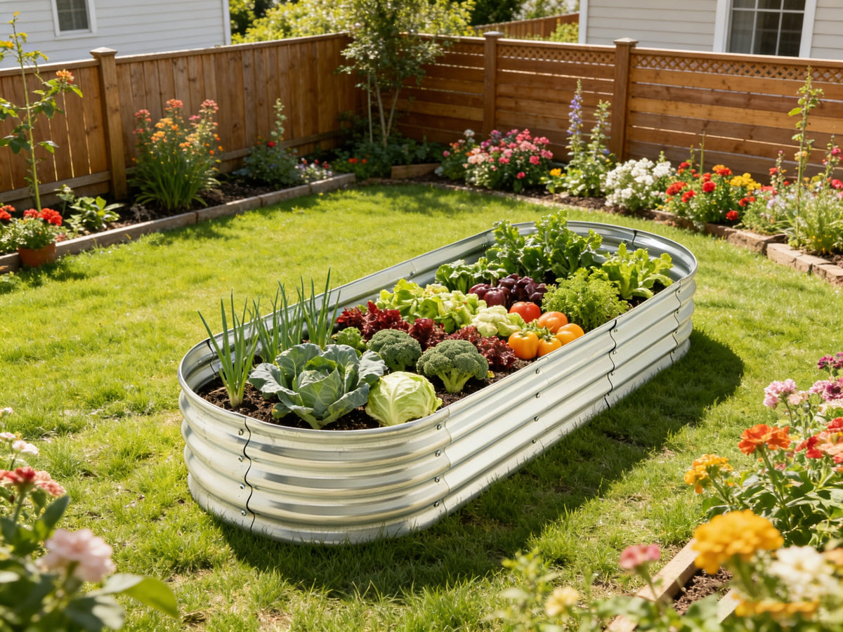 Raised Garden Bed in Galvanized Steel, 6 by 2 by 1 Feet, Oval - Image 5