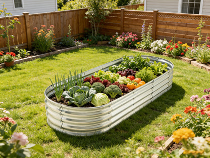 Raised Garden Bed in Galvanized Steel, 6 by 2 by 1 Feet, Oval - Image 5