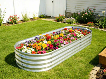Raised Garden Bed in Galvanized Steel, 6 by 2 by 1 Feet, Oval - Image 3
