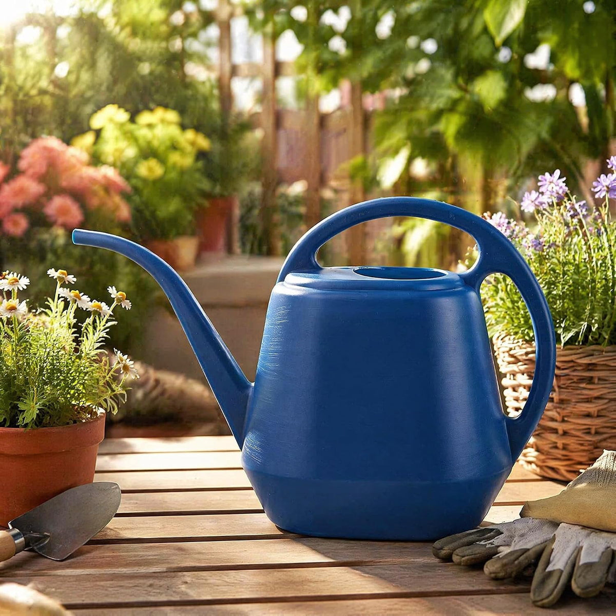 Small Long-Spout Watering Can for Indoor Plants, Blue Plastic - Image 2