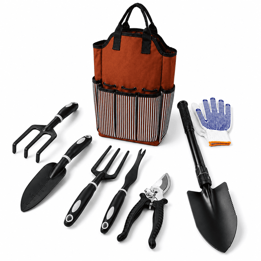 Eight-Piece Garden Tool Kit with Side-Pocket Carry Tote