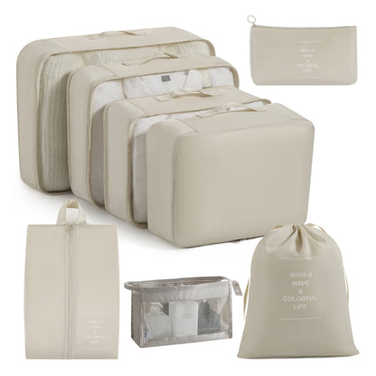 Eight-Piece Packing Cube Set with Shoe, Toiletry and Laundry Bags
