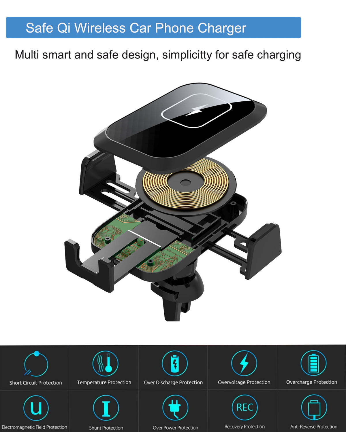 Auto-Clamping Wireless Car Charger Mount for Air Vents, 15 W - Image 5