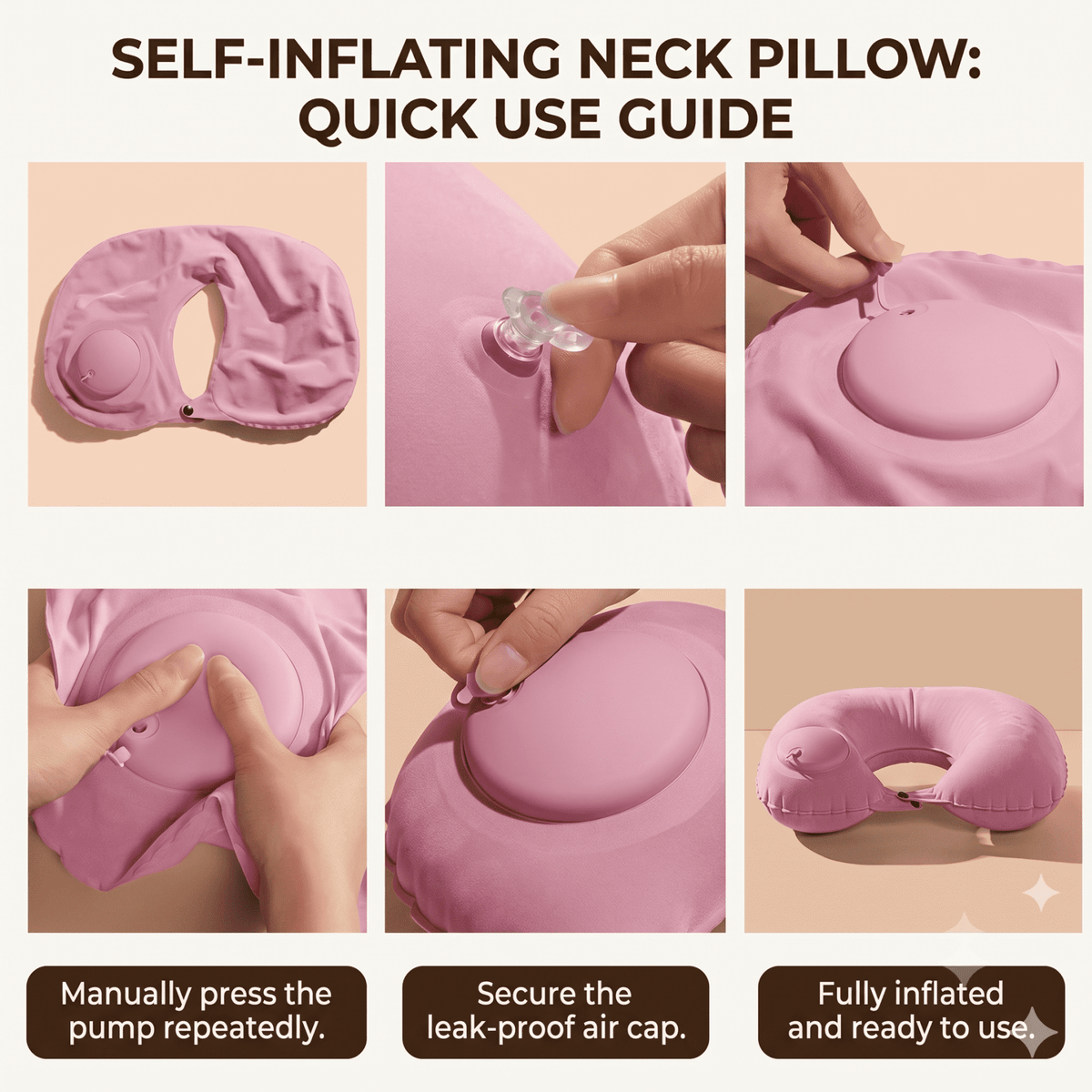 Self-Inflating U-Shaped Travel Neck Pillow with Built-In Hand Pump - Image 2