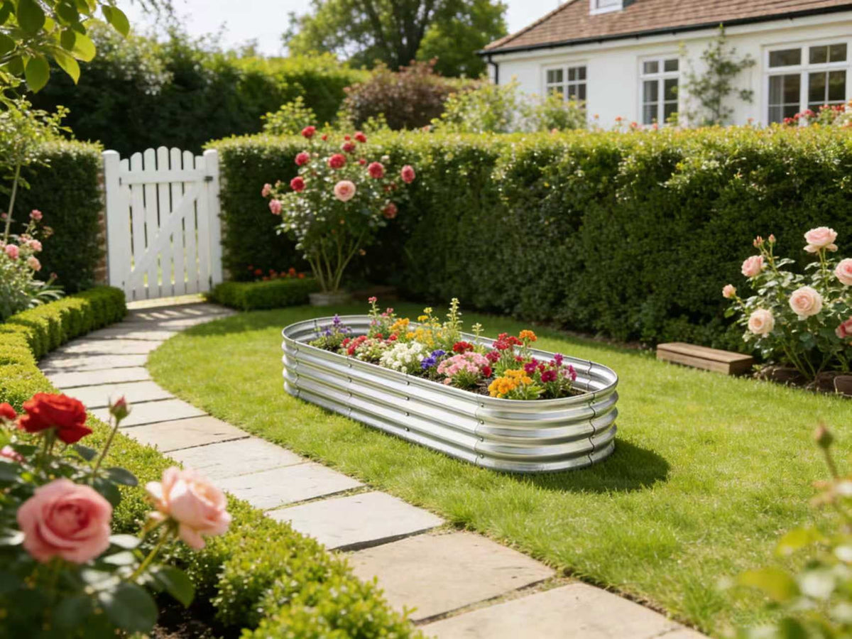 Raised Garden Bed in Galvanized Steel, 6 by 2 by 1 Feet, Oval - Image 4