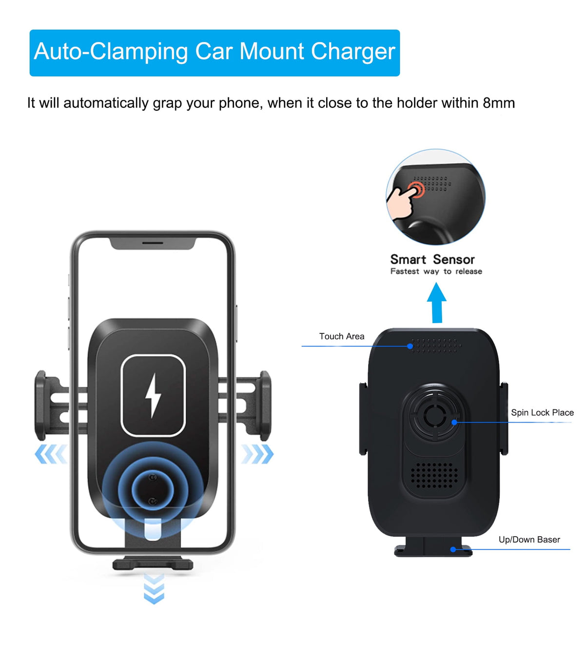 Auto-Clamping Wireless Car Charger Mount for Air Vents, 15 W - Image 3