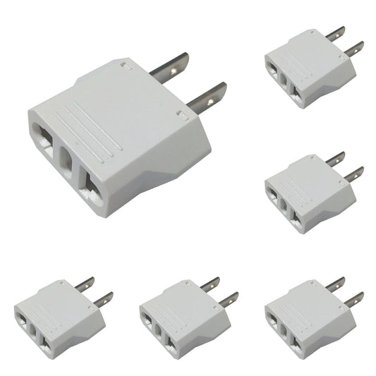 European and Asian to US Plug Adapters in White, 6 Pack