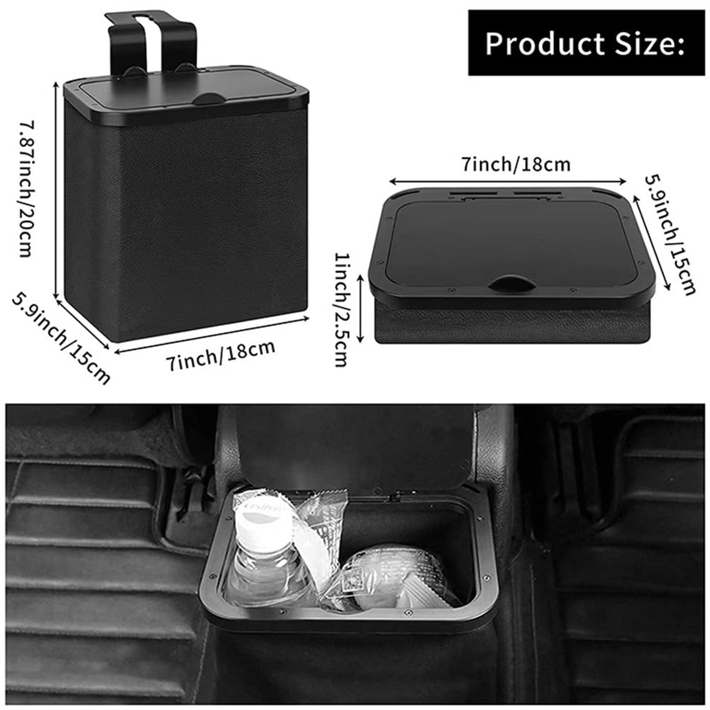 Lidded Car Trash Bin in Leather and ABS with Hanging Hook - Image 4