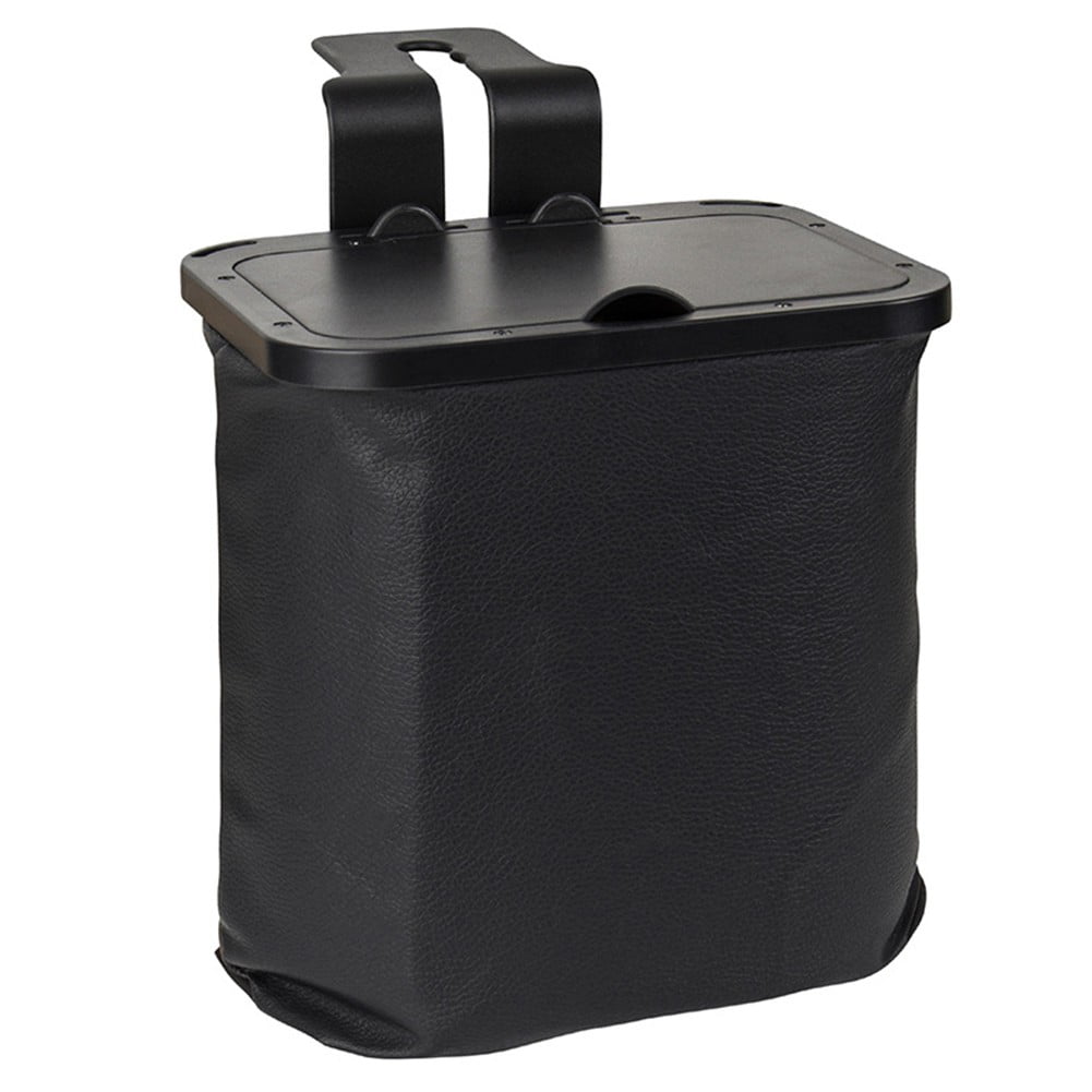 Lidded Car Trash Bin in Leather and ABS with Hanging Hook