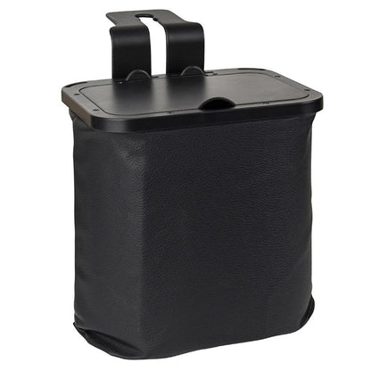 Lidded Car Trash Bin in Leather and ABS with Hanging Hook
