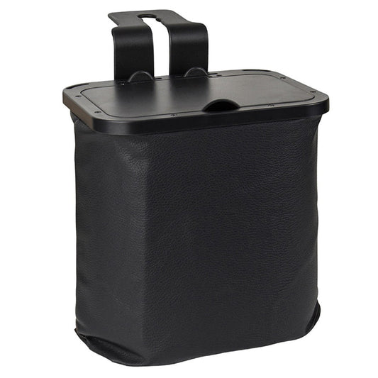 Lidded Car Trash Bin in Leather and ABS with Hanging Hook