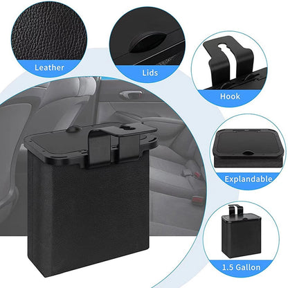 Lidded Car Trash Bin in Leather and ABS with Hanging Hook - Image 5