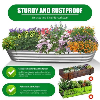 Raised Garden Bed in Galvanized Steel, 6 by 2 by 1 Feet, Oval - Image 6