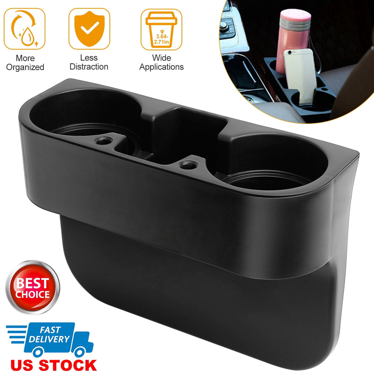 Seat Gap Wedge with Two Cup Holders and a Centre Tray - Image 5