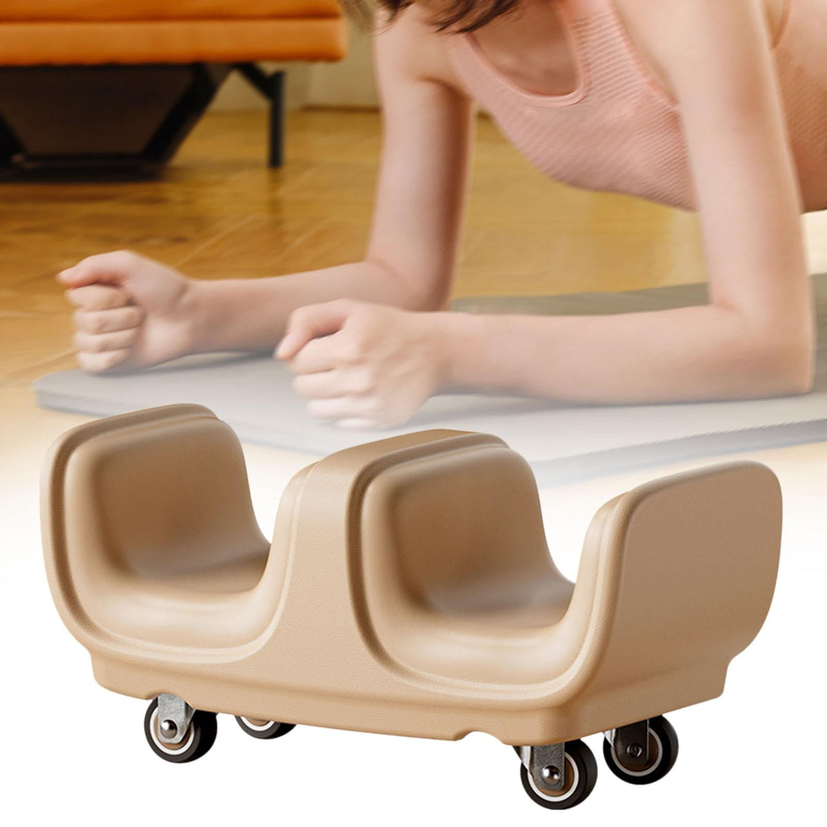 Four-Wheel Ab Roller with Padded Leg Rest and Push-Up Handles - Image 2