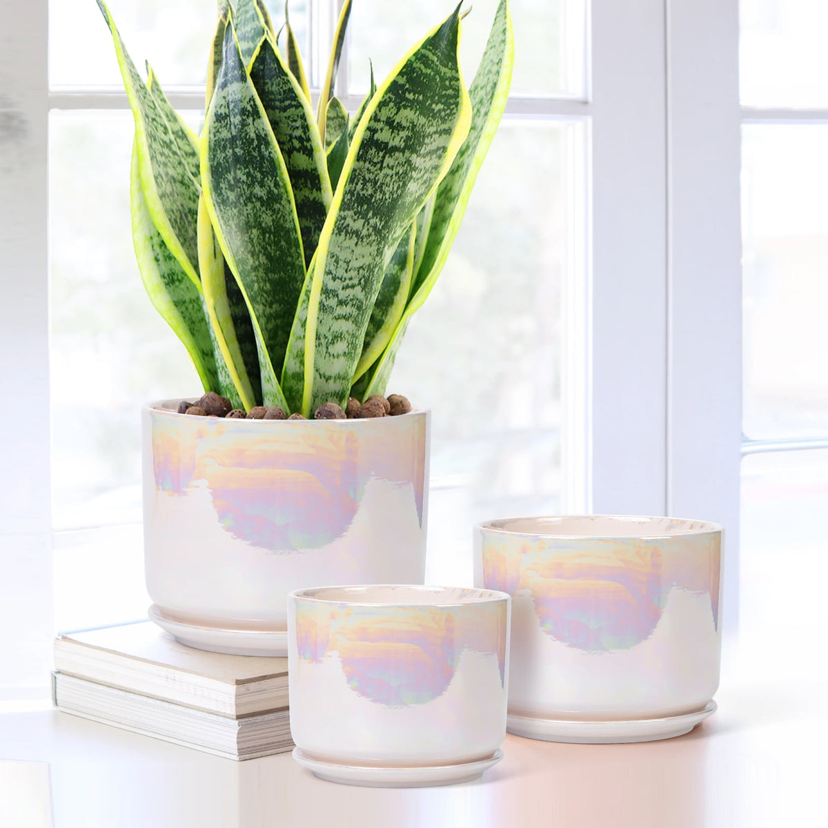 Glazed Ceramic Plant Pots with Drainage Holes, 4, 5 and 6 Inch Set of 3 - Image 5