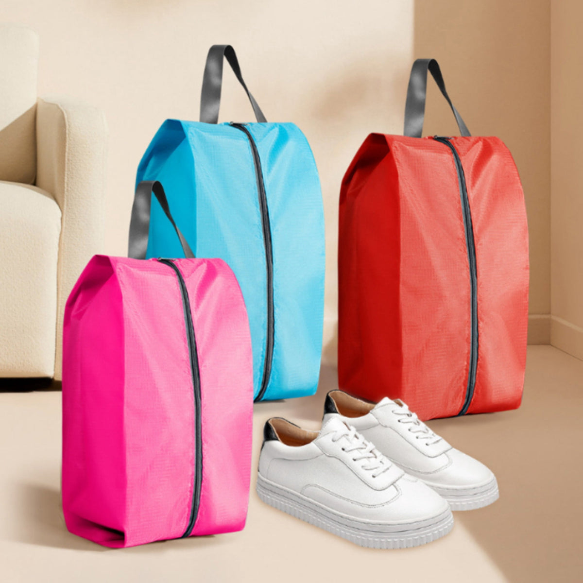 Zippered Travel Shoe Bags in Six Colours, 16.5 Inches, Set of 6 - Image 4
