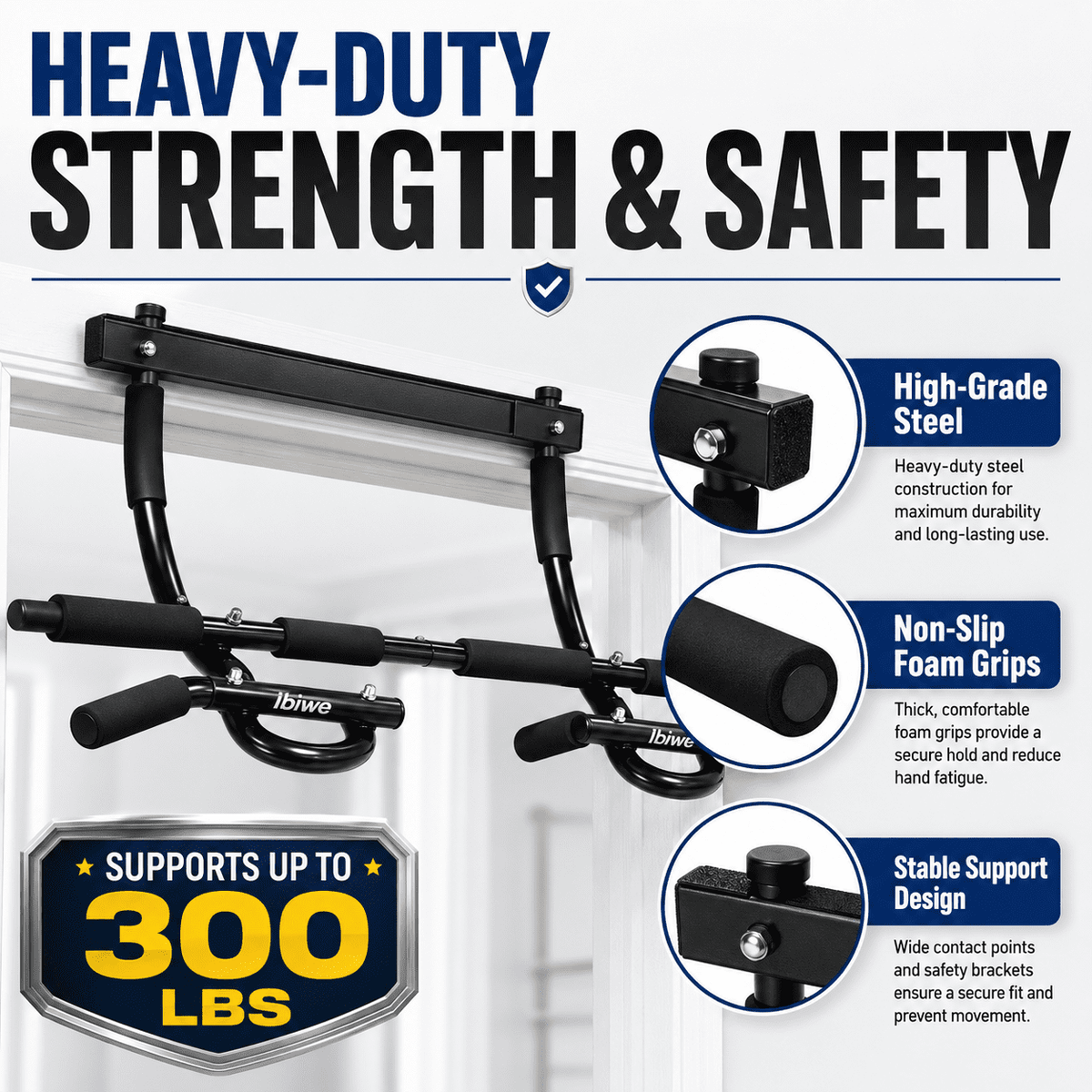 Multi-Grip Doorway Pull-Up Bar with 12 Hand Positions, 300 lb Rated - Image 3