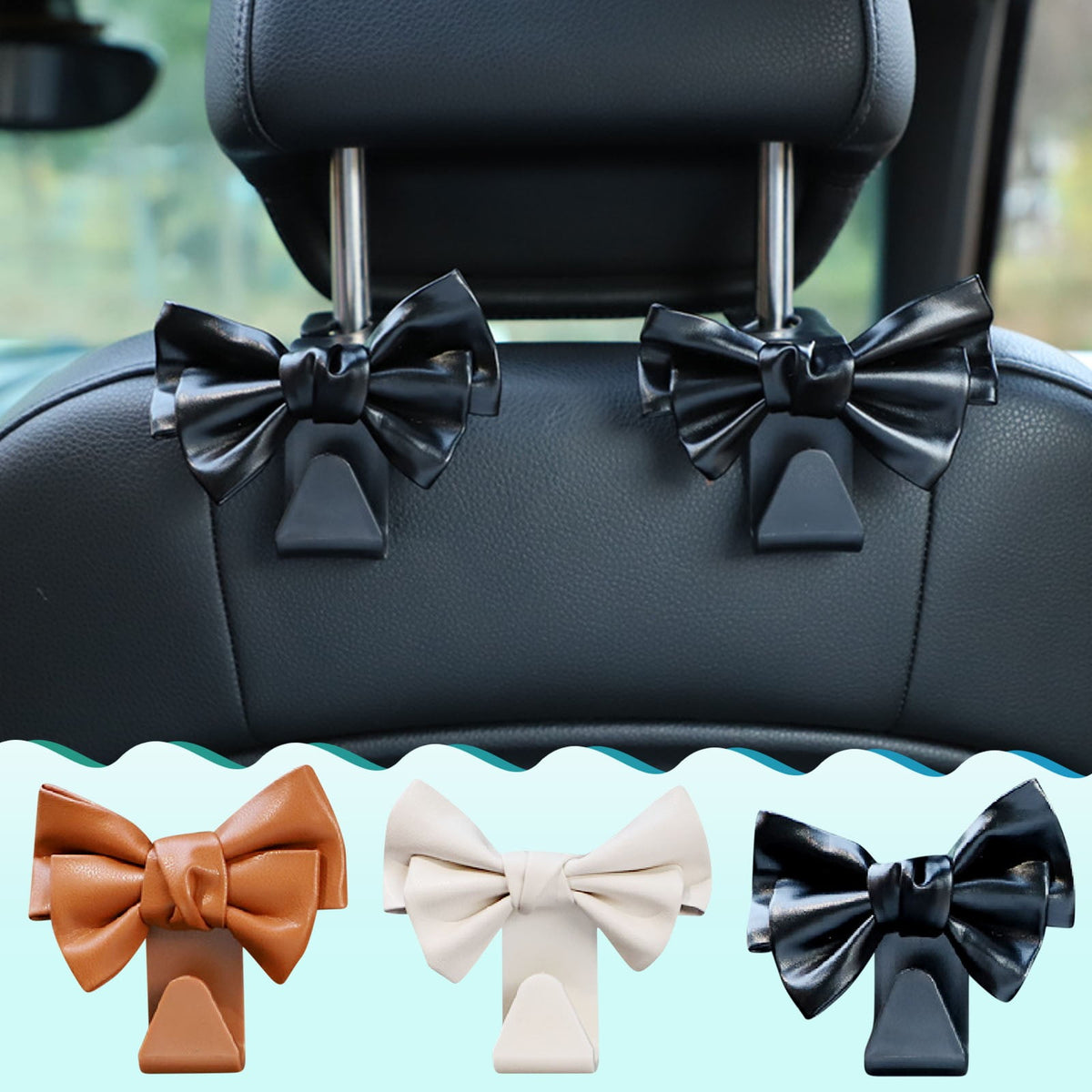 Bow-Shaped Headrest Hooks for Bags in the Car, ABS, Pair - Image 2