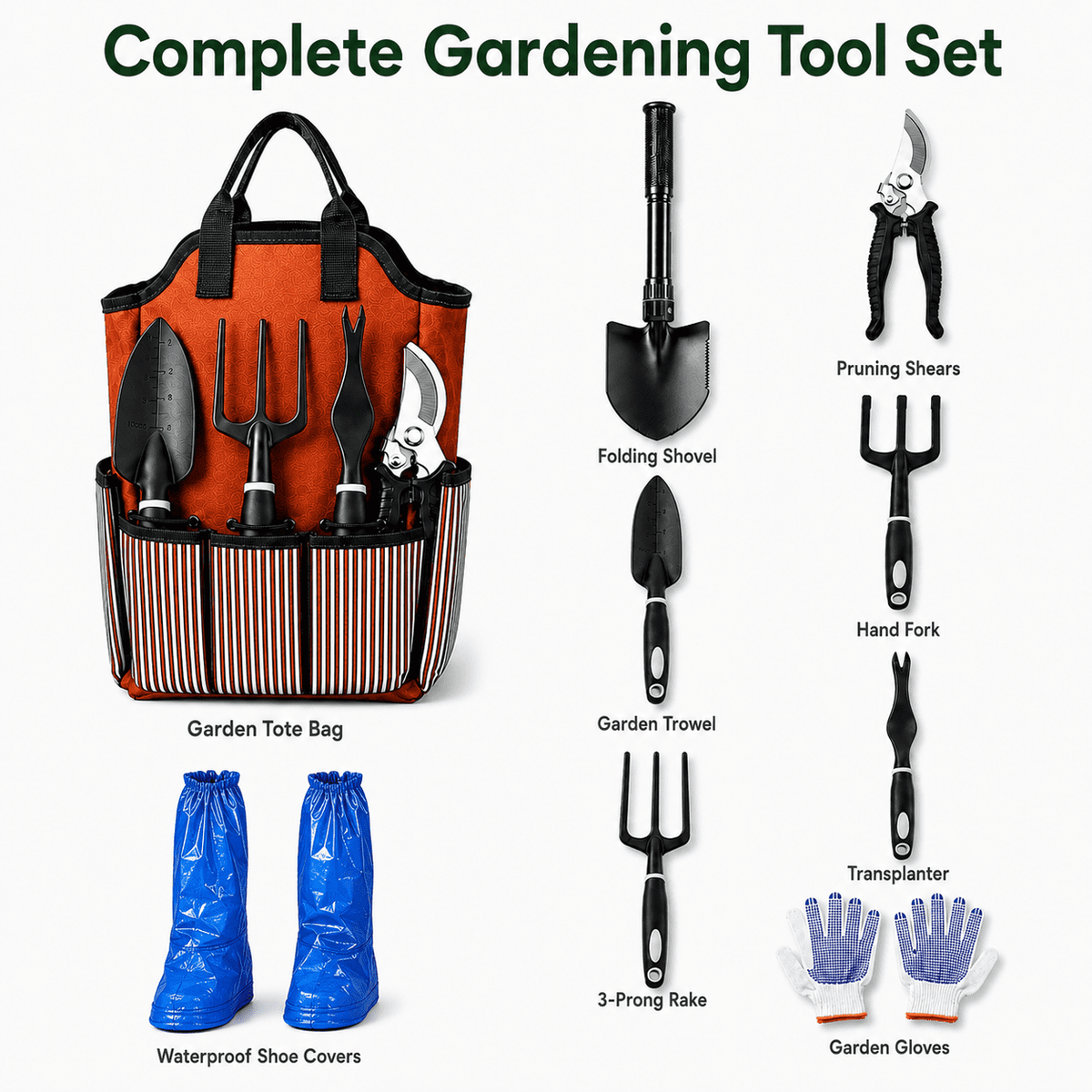 Eight-Piece Garden Tool Kit with Side-Pocket Carry Tote - Image 2