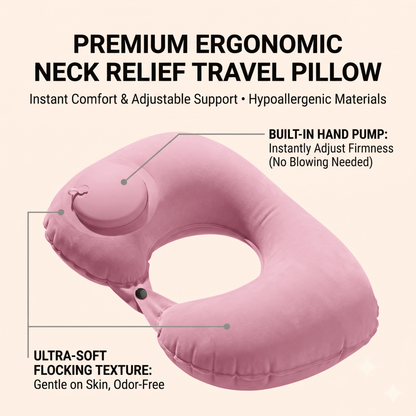 Self-Inflating U-Shaped Travel Neck Pillow with Built-In Hand Pump - Image 4
