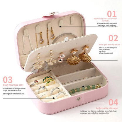 Double-Layer Travel Jewellery Case in PU Leather with Ring Grooves - Image 3