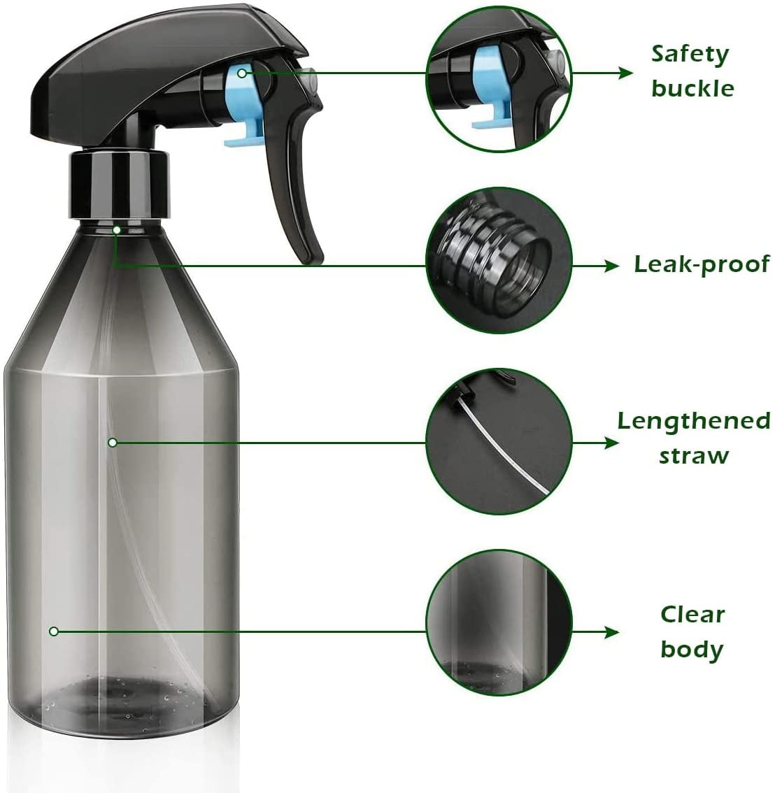 Plant Mister Spray Bottles in Grey Plastic, 10 oz, Set of 2 - Image 2