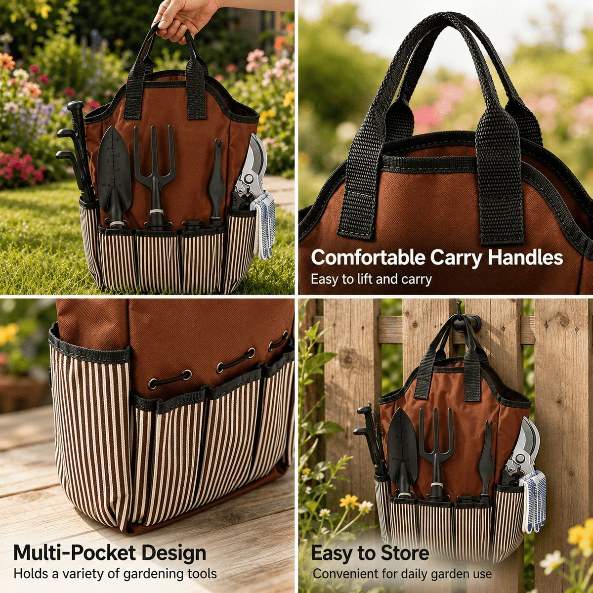 Eight-Piece Garden Tool Kit with Side-Pocket Carry Tote - Image 5