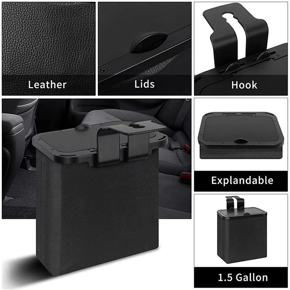 Lidded Car Trash Bin in Leather and ABS with Hanging Hook - Image 3