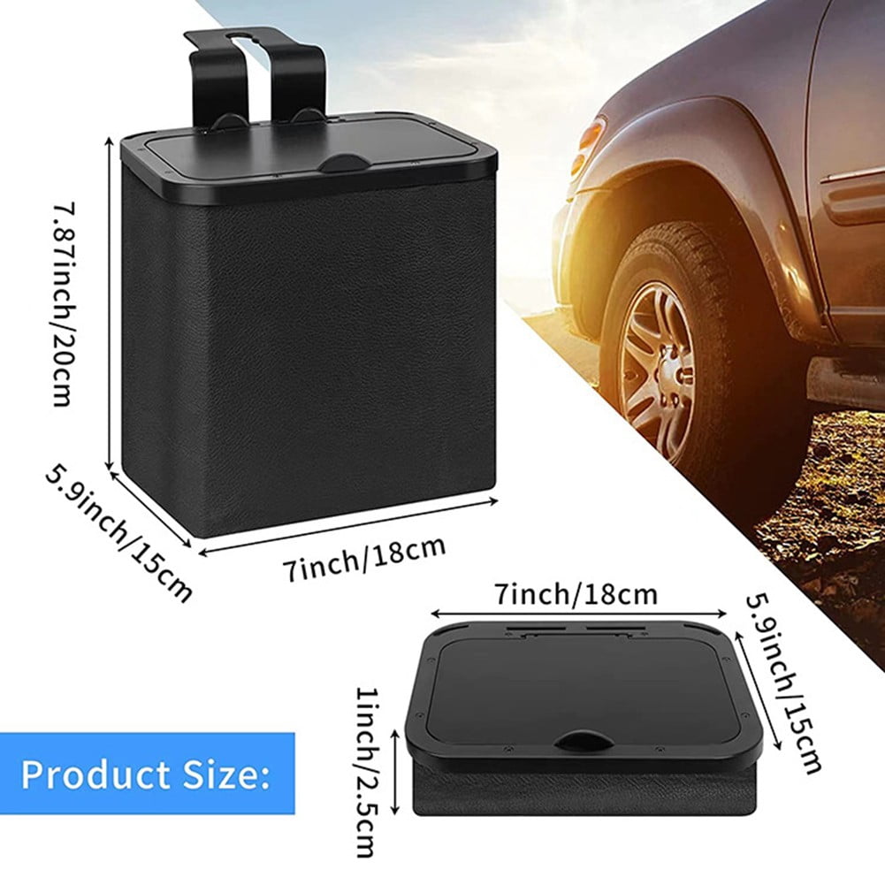 Lidded Car Trash Bin in Leather and ABS with Hanging Hook - Image 2