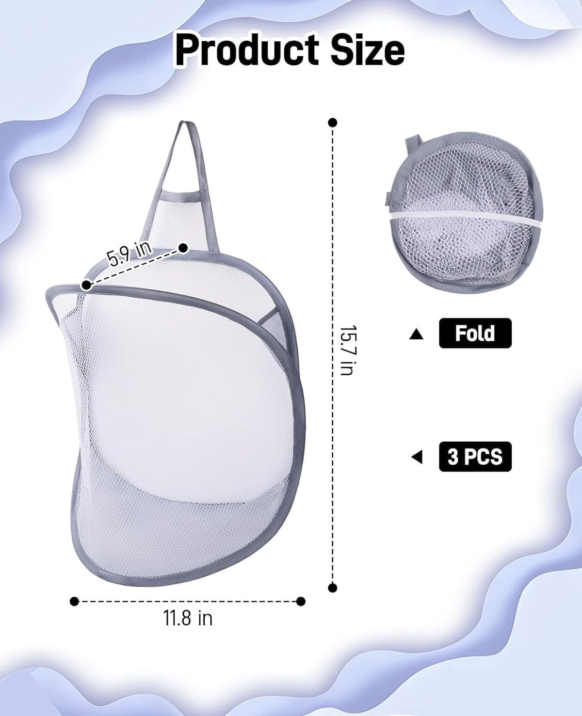 Foldable Hanging Mesh Laundry Bags for Small Spaces, 3 Pack - Image 4