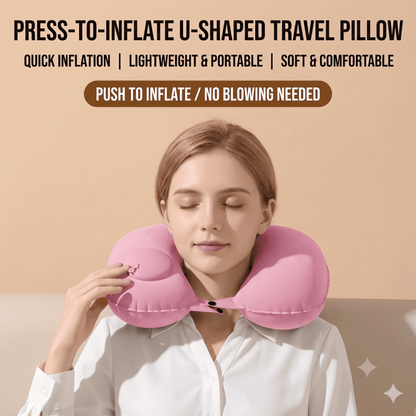 Self-Inflating U-Shaped Travel Neck Pillow with Built-In Hand Pump - Image 6